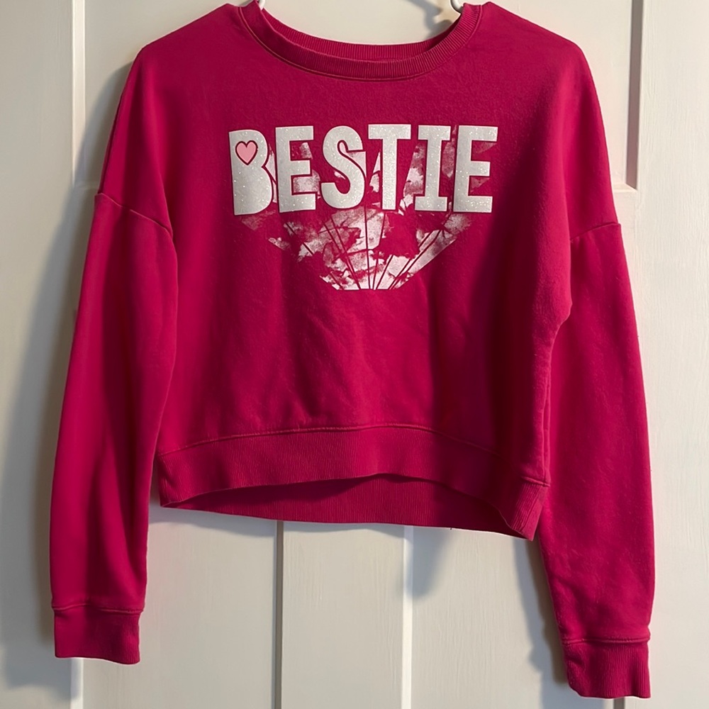 Girls pink bestie cropped crewneck sweatshirt. Size 12